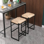 Set of 2 Water Hyacinth Woven Bar Stools for Kitchen Counter