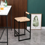 Set of 2 Water Hyacinth Woven Bar Stools with Back Support