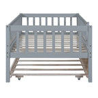 Twin Size Wood Daybed with Trundle and Fence Guardrails