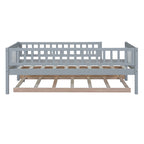 Twin Size Wood Daybed with Trundle and Fence Guardrails