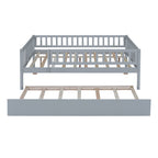 Full Size Wood Daybed with Trundle and Fence Guardrails