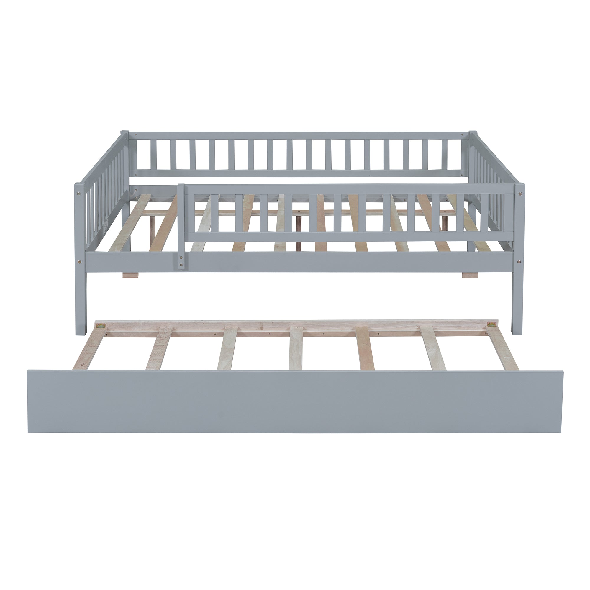Full Size Wood Daybed with Trundle and Fence Guardrails