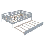 Full Size Wood Daybed with Trundle and Fence Guardrails