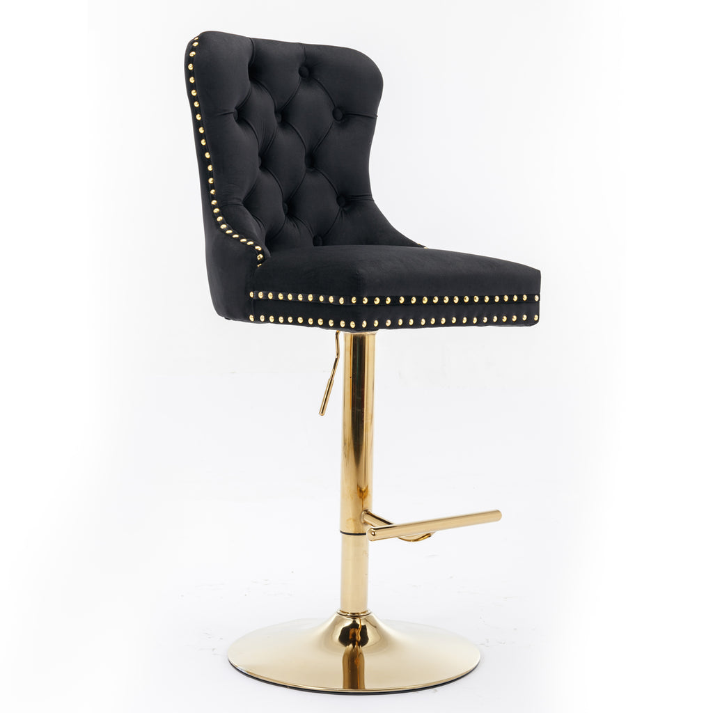 Thick Golden Swivel Velvet Barstools - Set of 2
