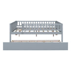 Full Size Wood Daybed with Trundle and Fence Guardrails