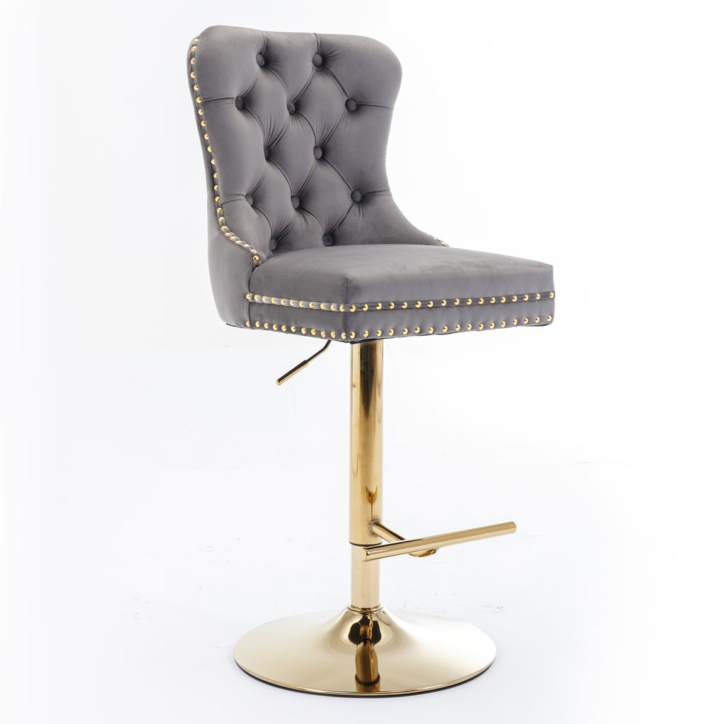 Thick Golden Swivel Velvet Barstools with Adjustable Seat Height