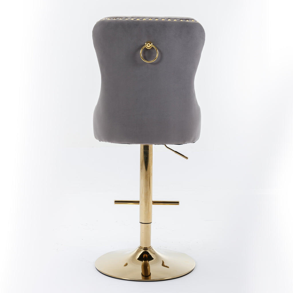Thick Golden Swivel Velvet Barstools with Adjustable Seat Height