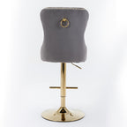 Thick Golden Swivel Velvet Barstools with Adjustable Seat Height