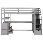 Twin Size Loft Bed with Desk and Shelves