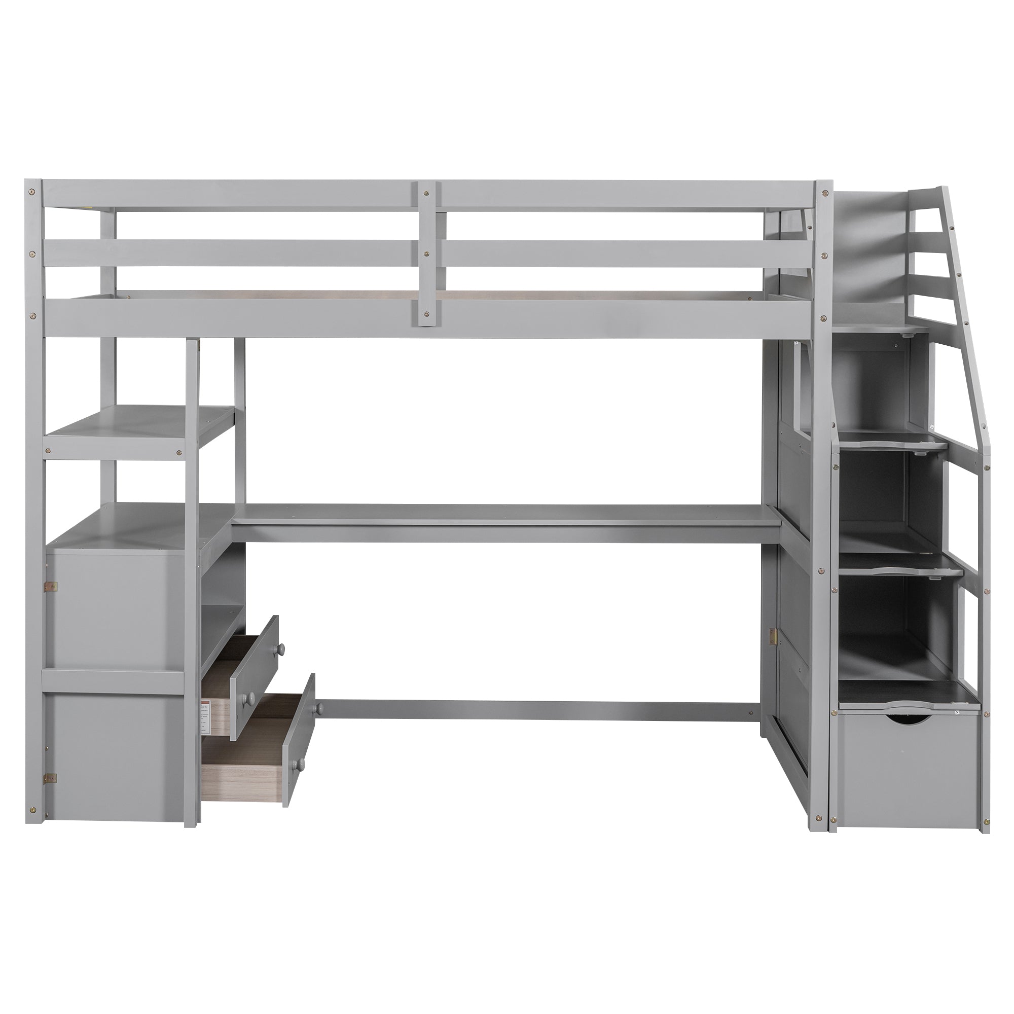 Twin Size Loft Bed with Desk and Shelves
