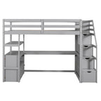 Twin Size Loft Bed with Desk and Shelves