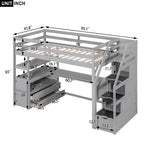 Twin Size Loft Bed with Desk and Shelves