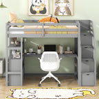Twin Size Loft Bed with Desk and Shelves