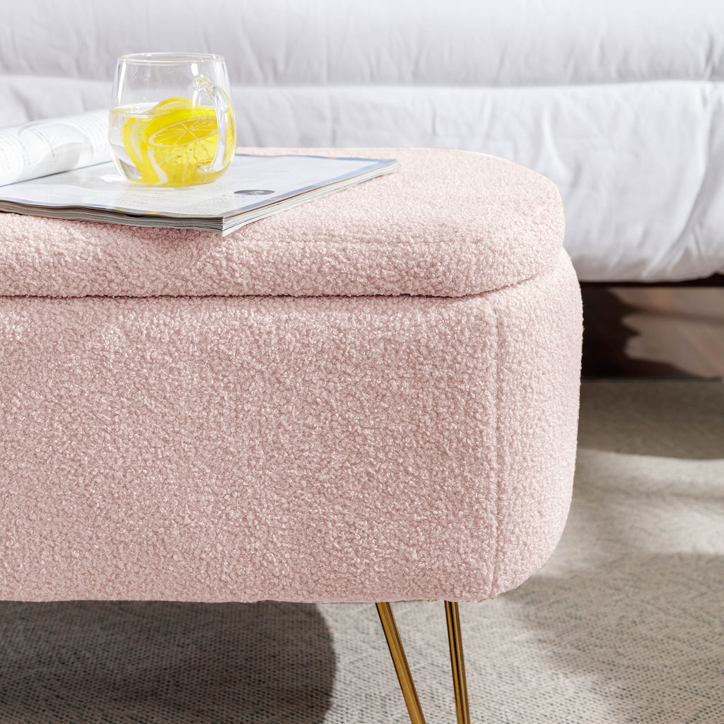 Pink Storage Ottoman Bench for End of Bed