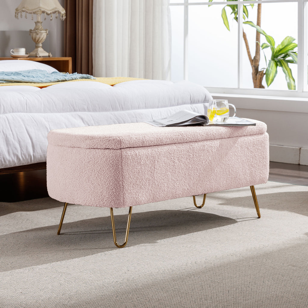 Pink Storage Ottoman Bench for End of Bed
