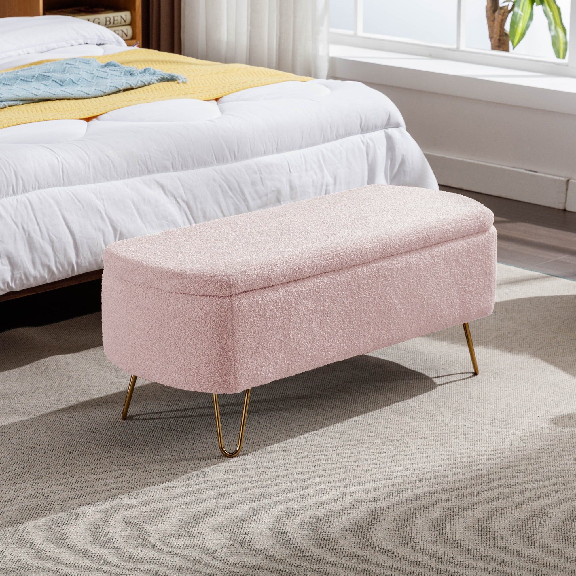 Pink Storage Ottoman Bench for End of Bed