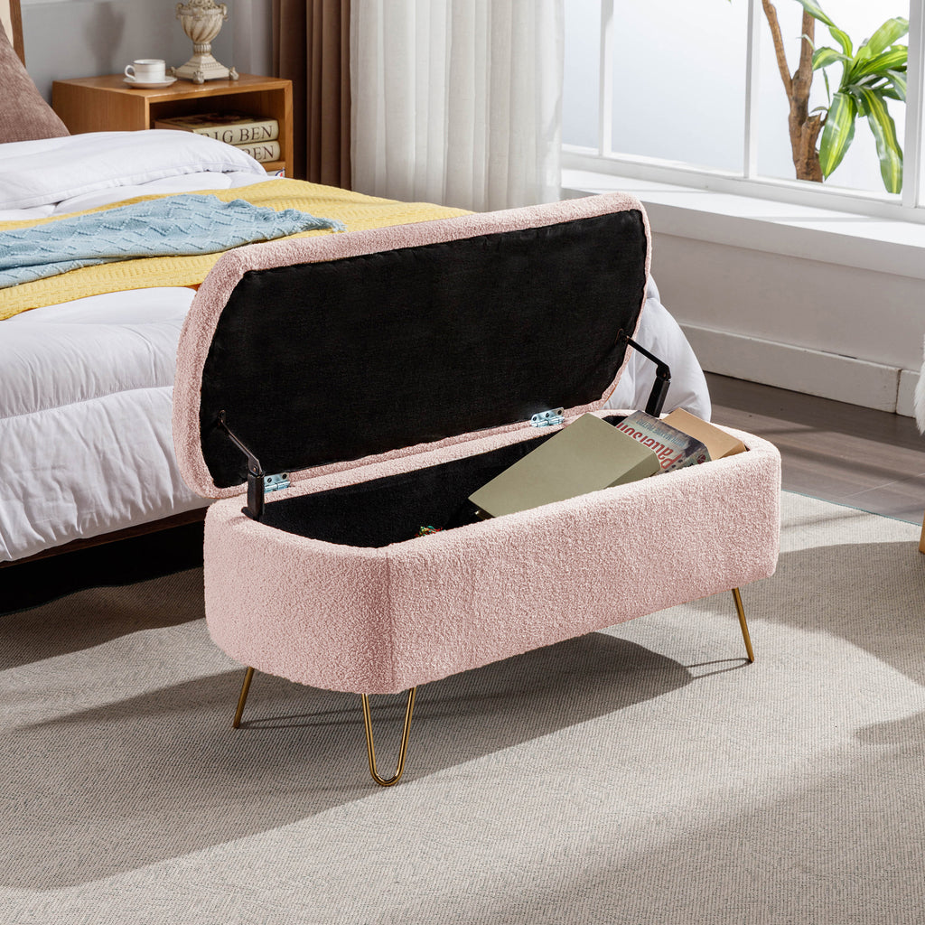 Pink Storage Ottoman Bench for End of Bed
