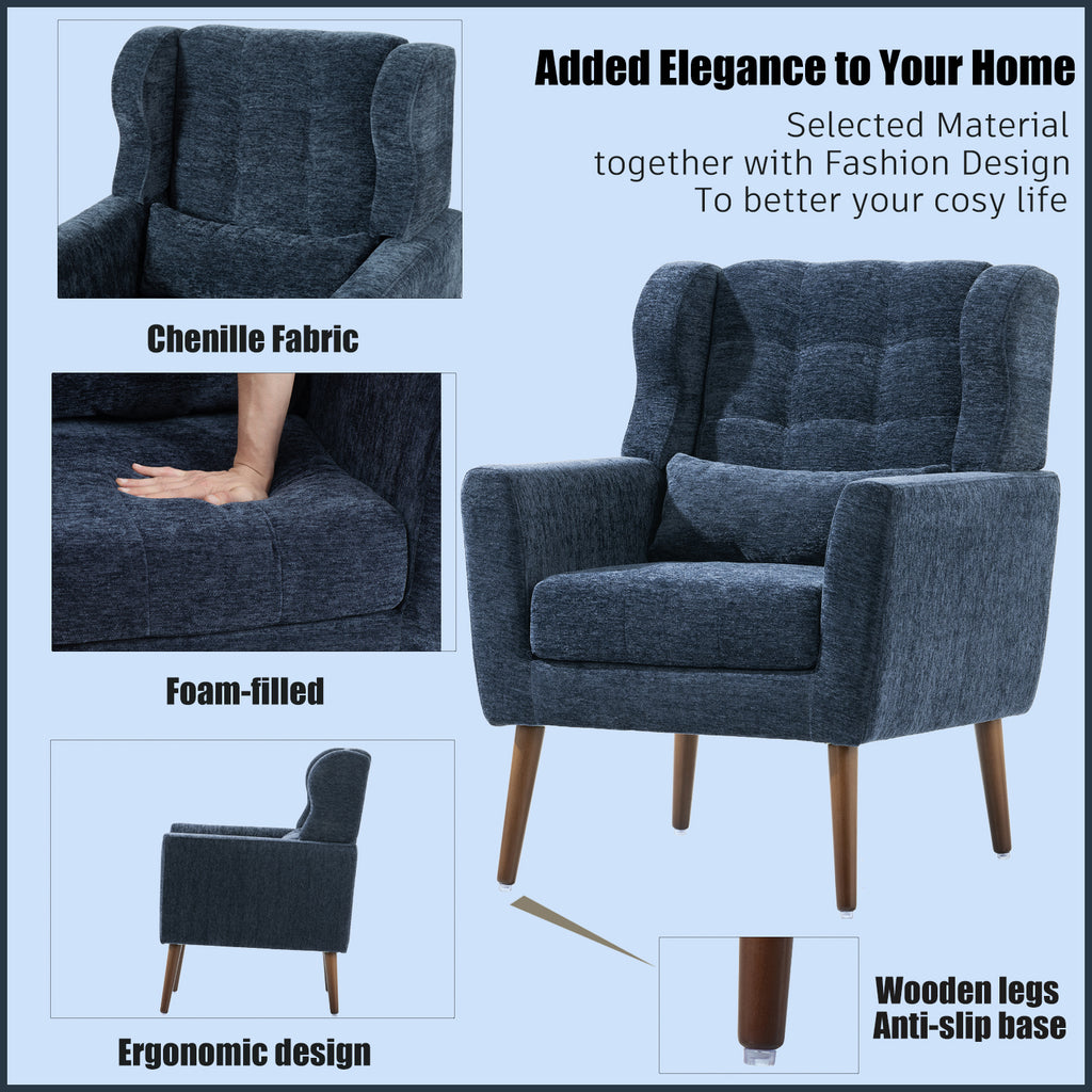 Modern Accent Chair in Dark Blue Chenille