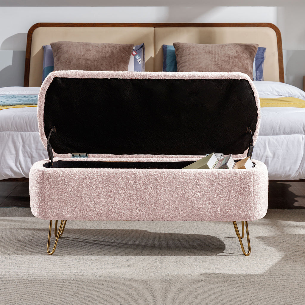 Pink Storage Ottoman Bench for End of Bed