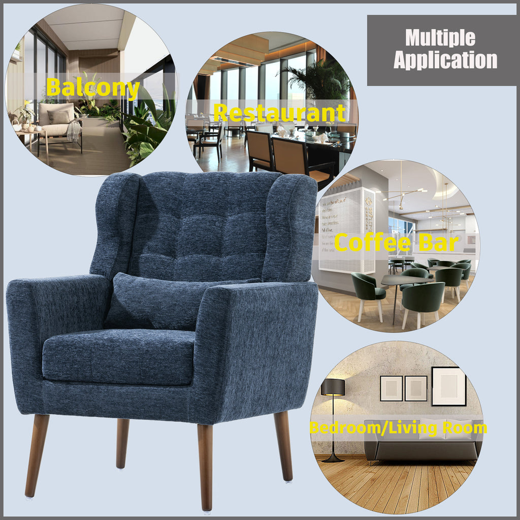 Modern Accent Chair in Dark Blue Chenille