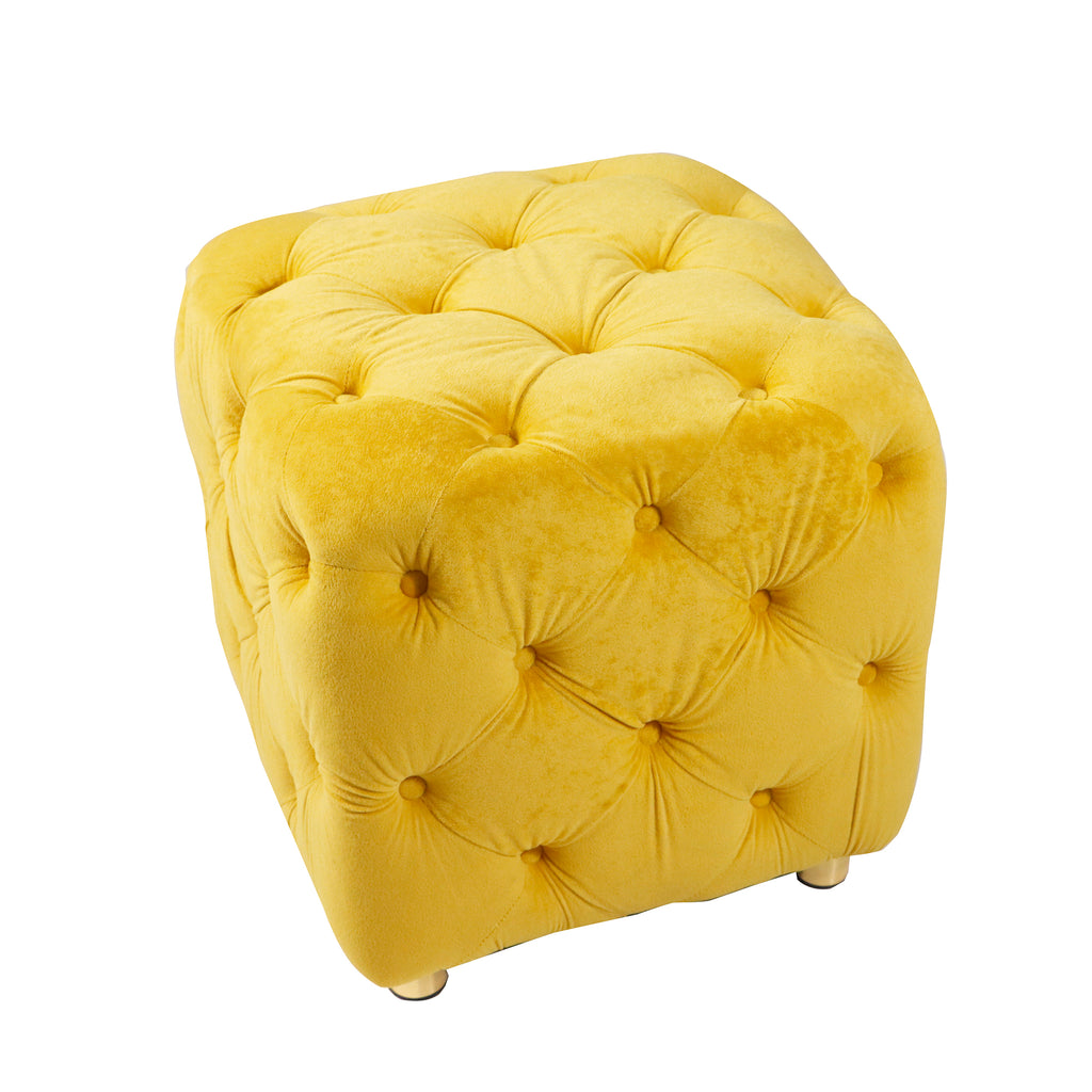 Yellow Modern Velvet Upholstered Ottoman