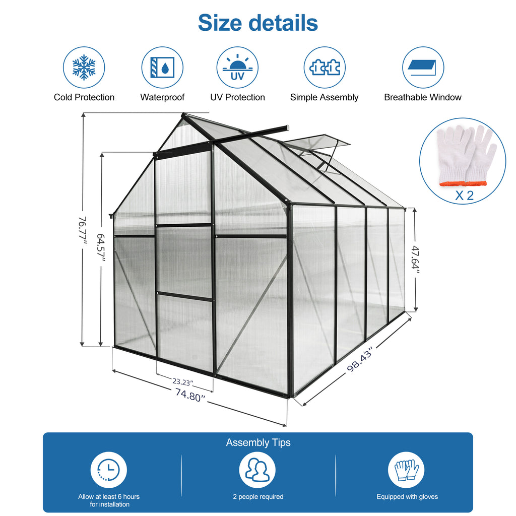 6x8 FT Polycarbonate Greenhouse