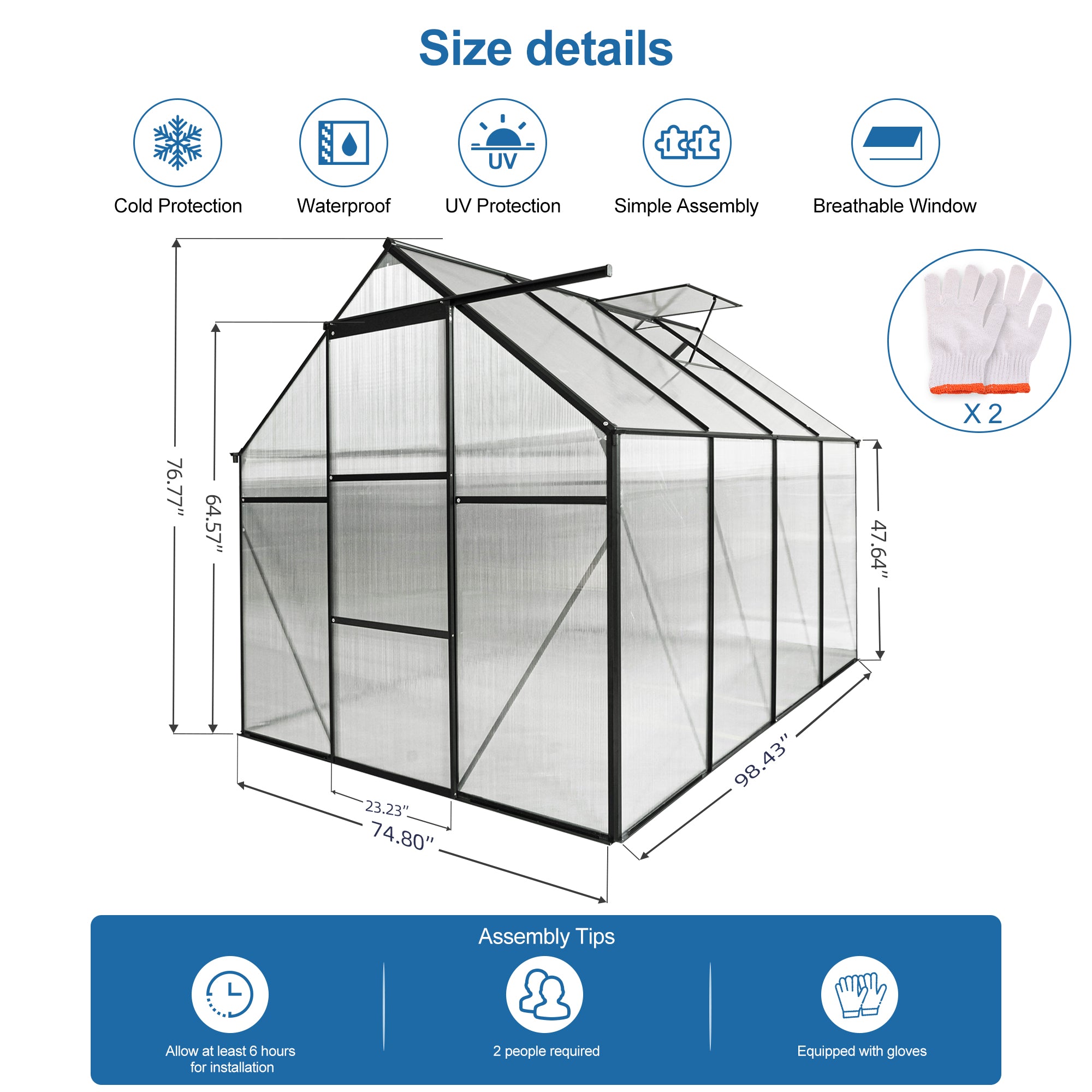 6x8 FT Polycarbonate Greenhouse