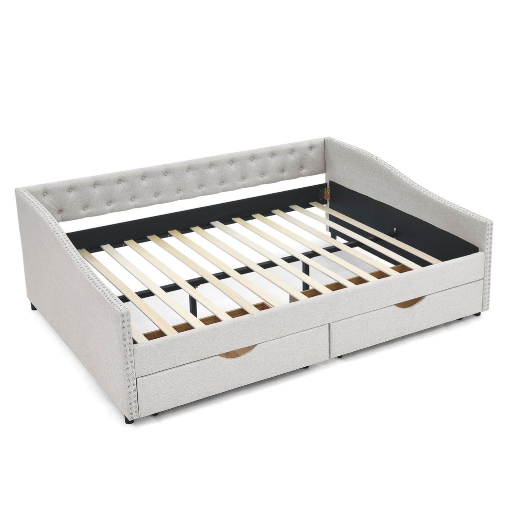 Queen Size Upholstered Daybed with Drawers