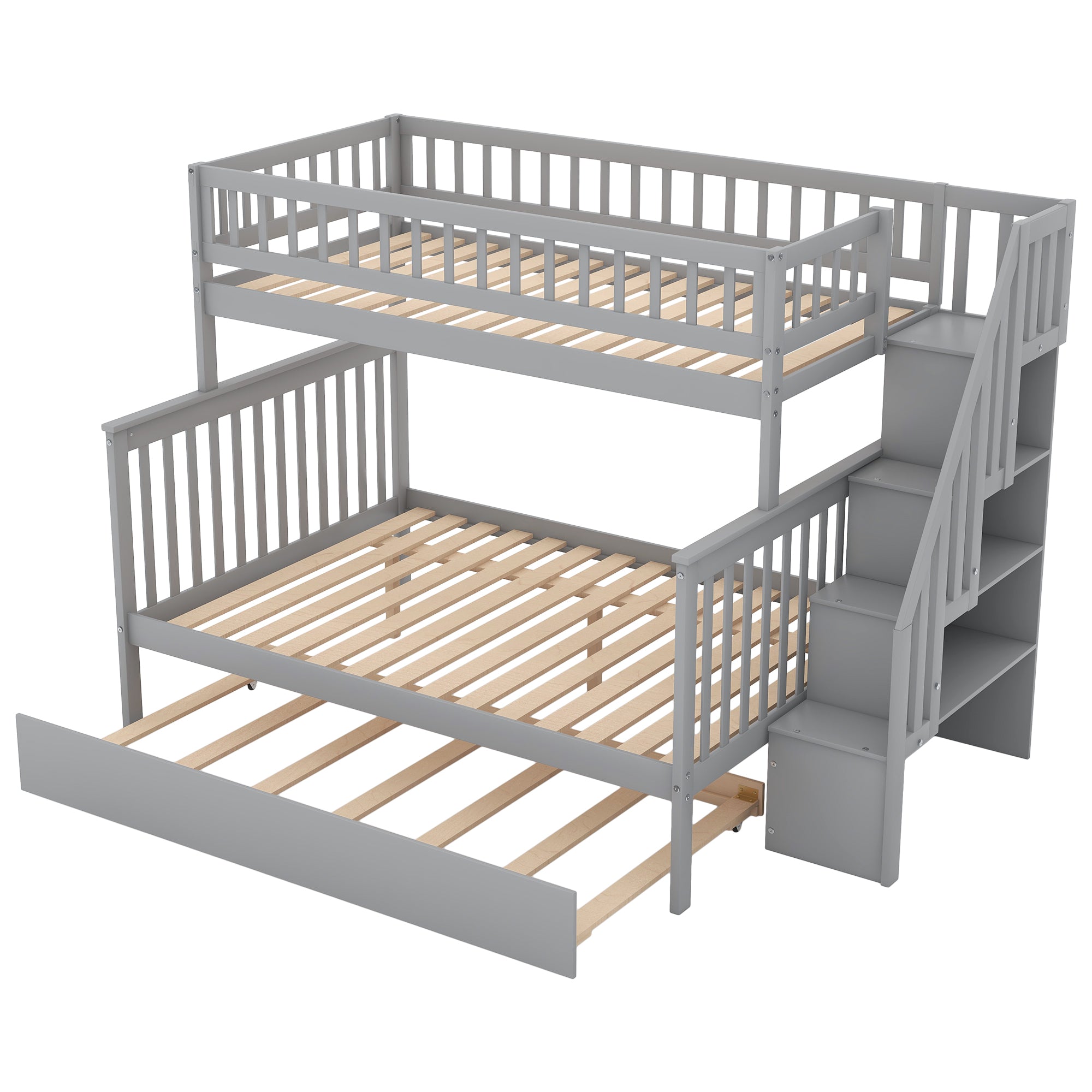Twin Over Full Bunk Bed with Trundle and Staircase