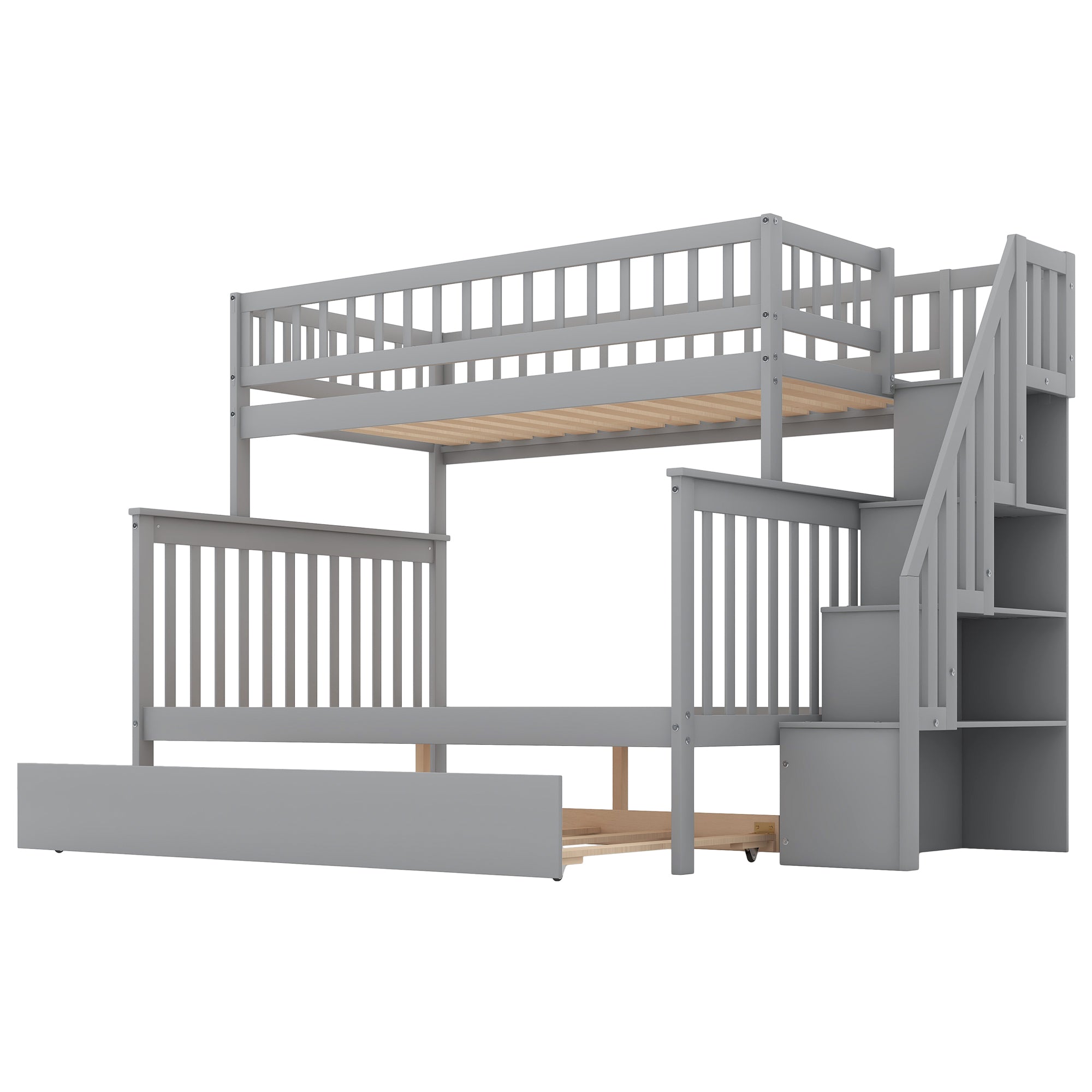 Twin Over Full Bunk Bed with Trundle and Staircase