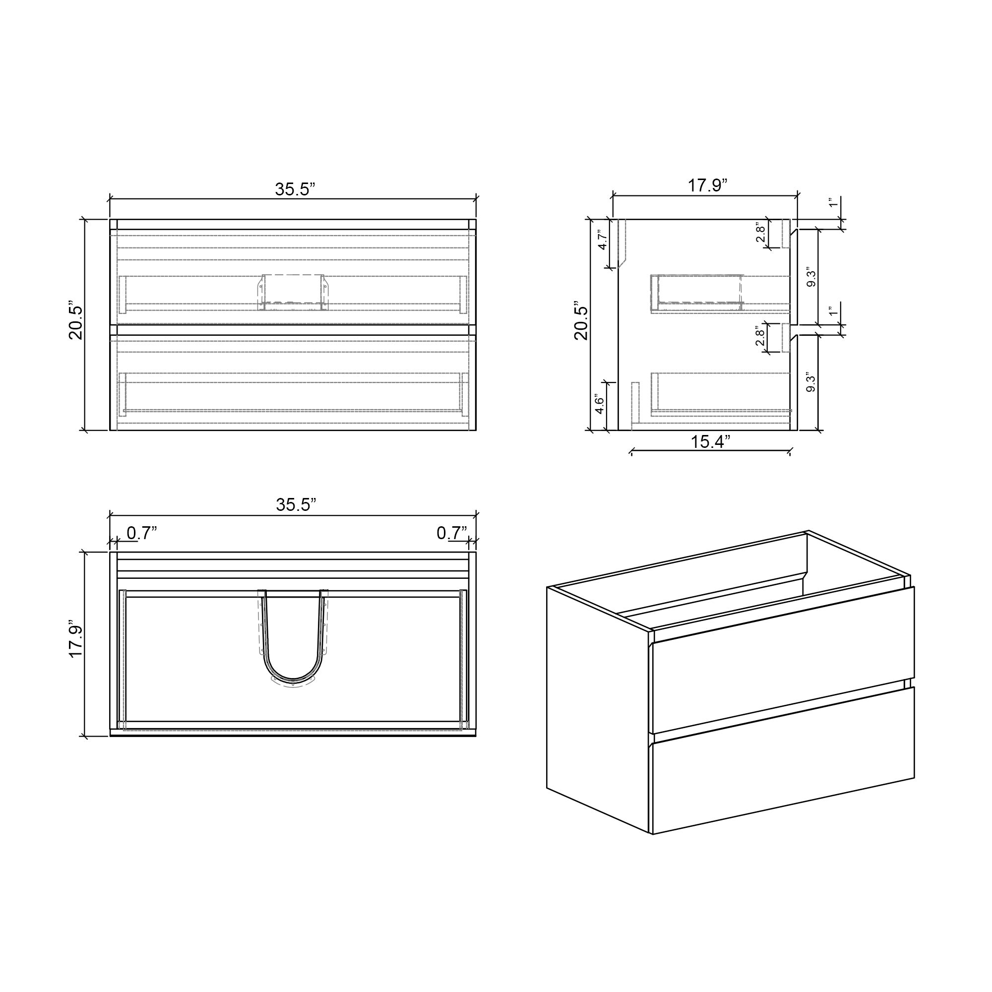 Alice 36" Wall Mount Cabinet Without Basin
