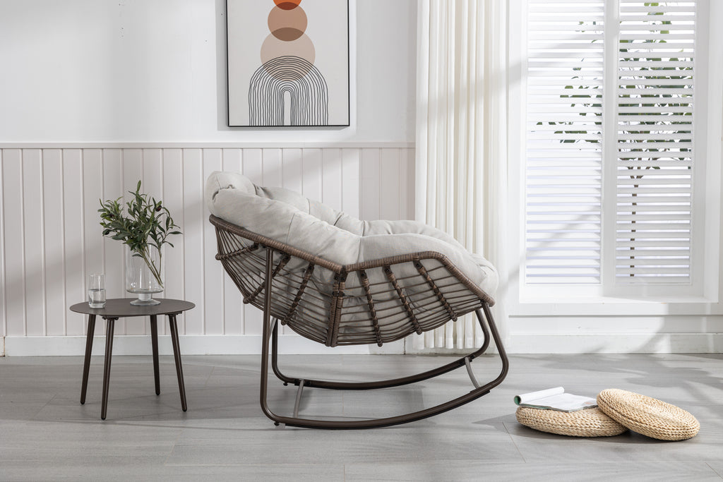 Outdoor Rattan Rocking Chair With Padded Cushion