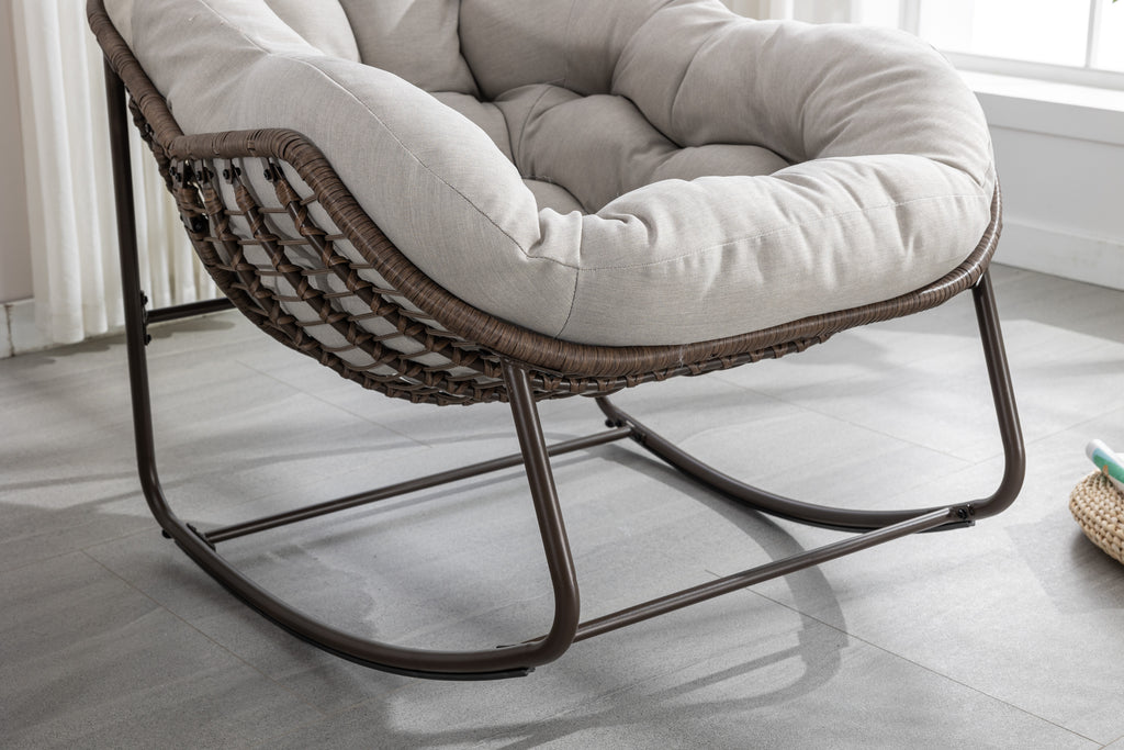 Outdoor Rattan Rocking Chair With Padded Cushion
