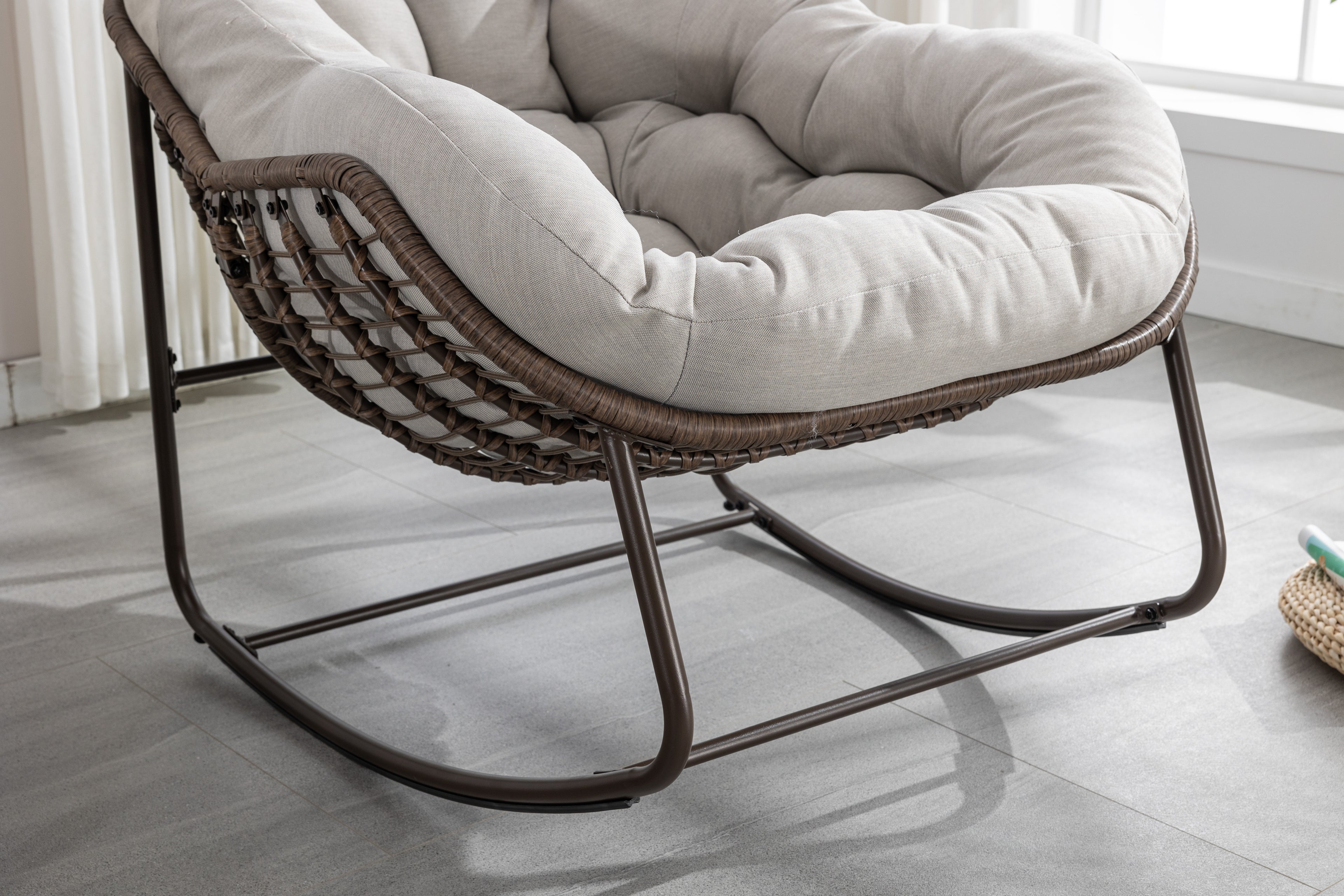Outdoor Rattan Rocking Chair With Padded Cushion