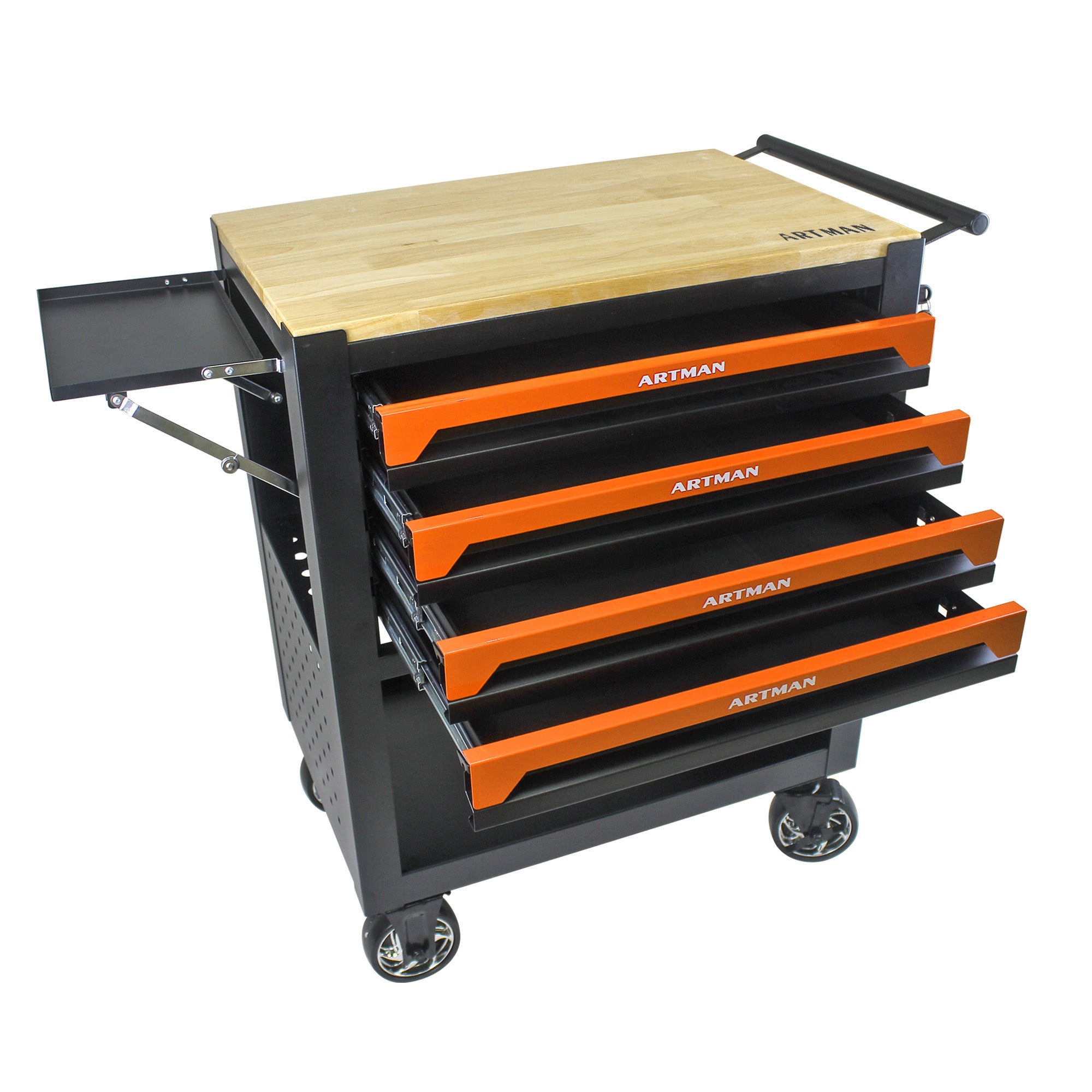 4 Drawers Multifunctional Tool Cart with Wheels and Wooden Top