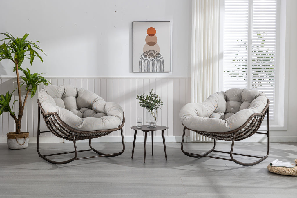 Outdoor Rattan Rocking Chair With Padded Cushion