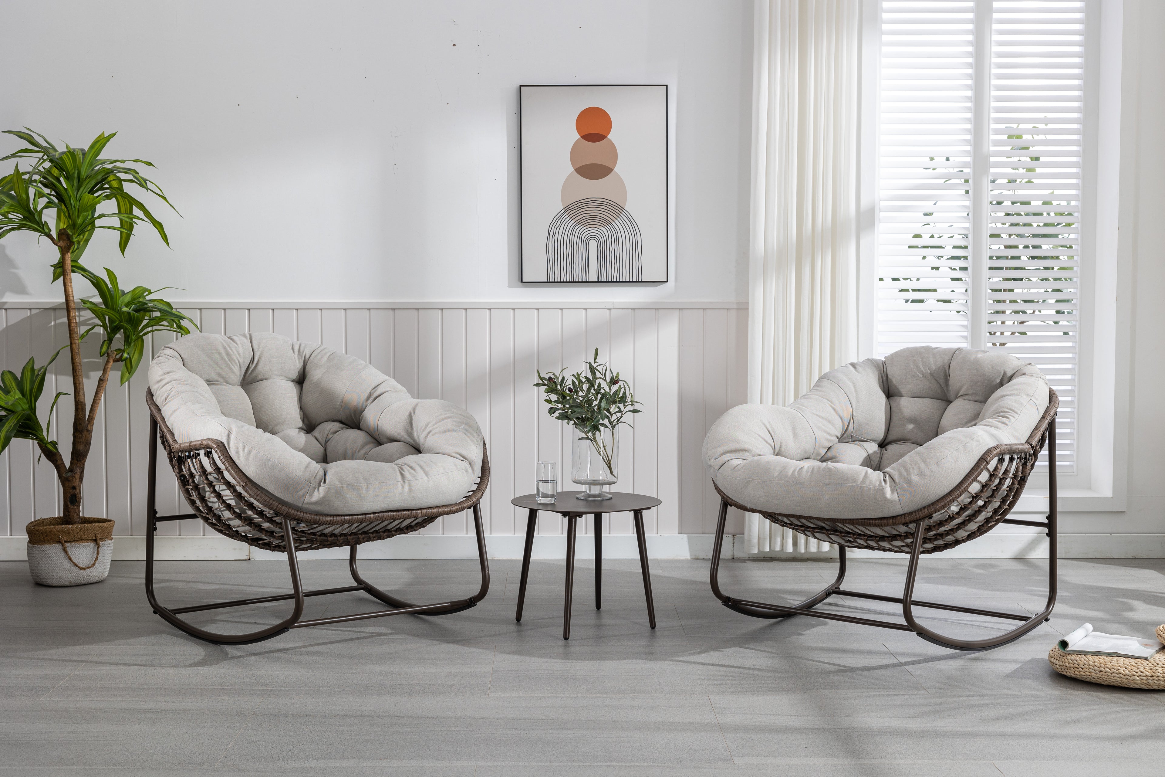 Outdoor Rattan Rocking Chair With Padded Cushion