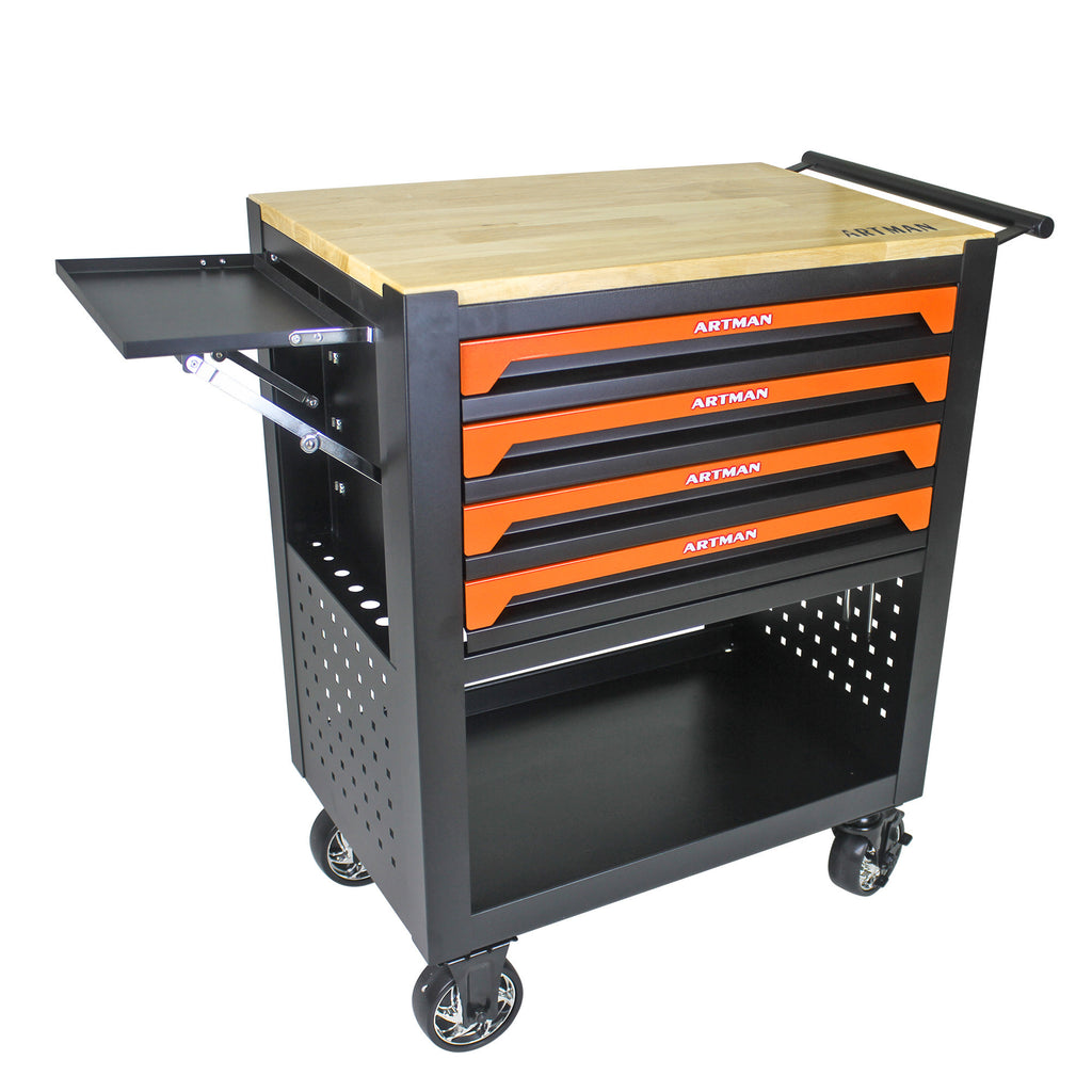 4 Drawers Multifunctional Tool Cart with Wheels and Wooden Top