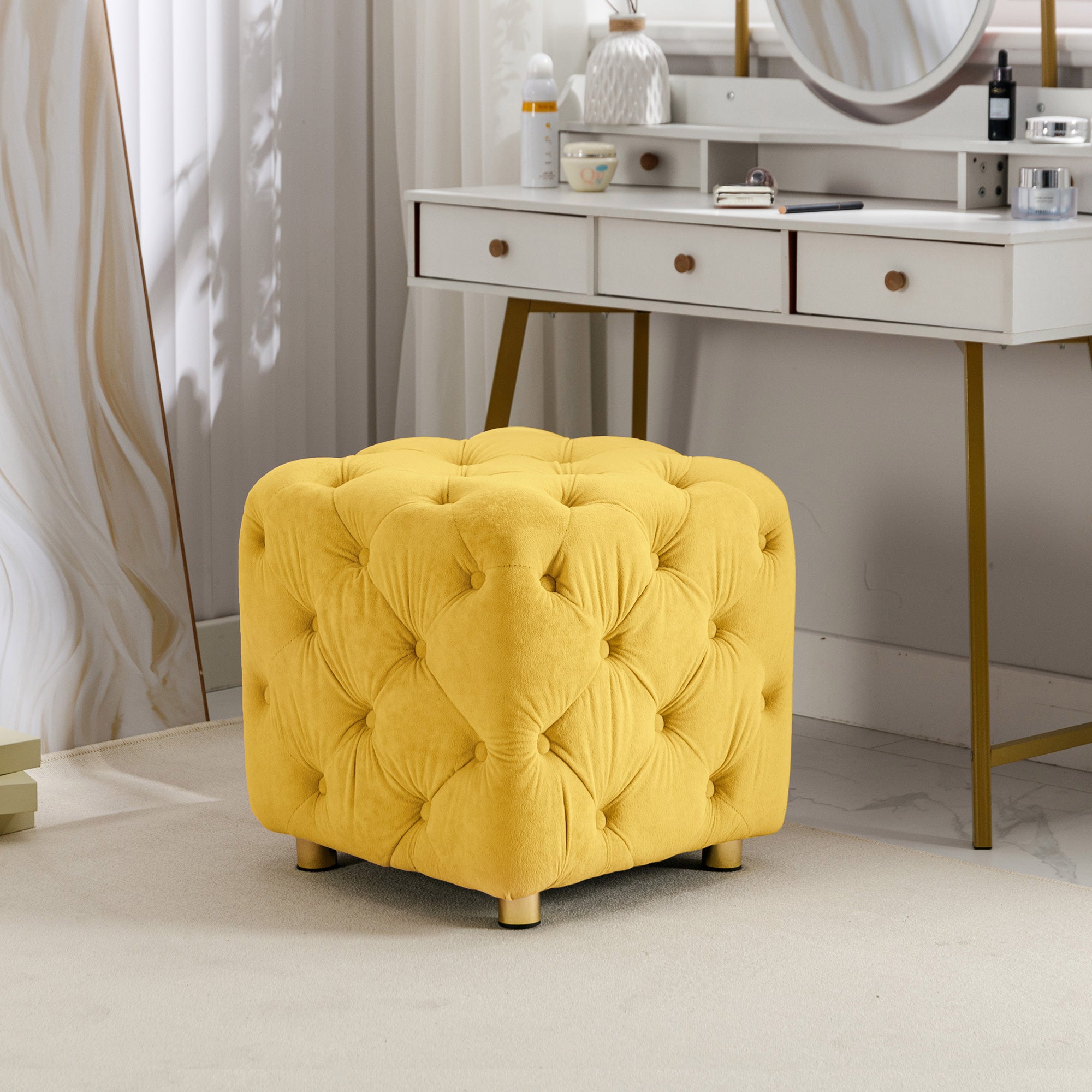 Yellow Modern Velvet Upholstered Ottoman