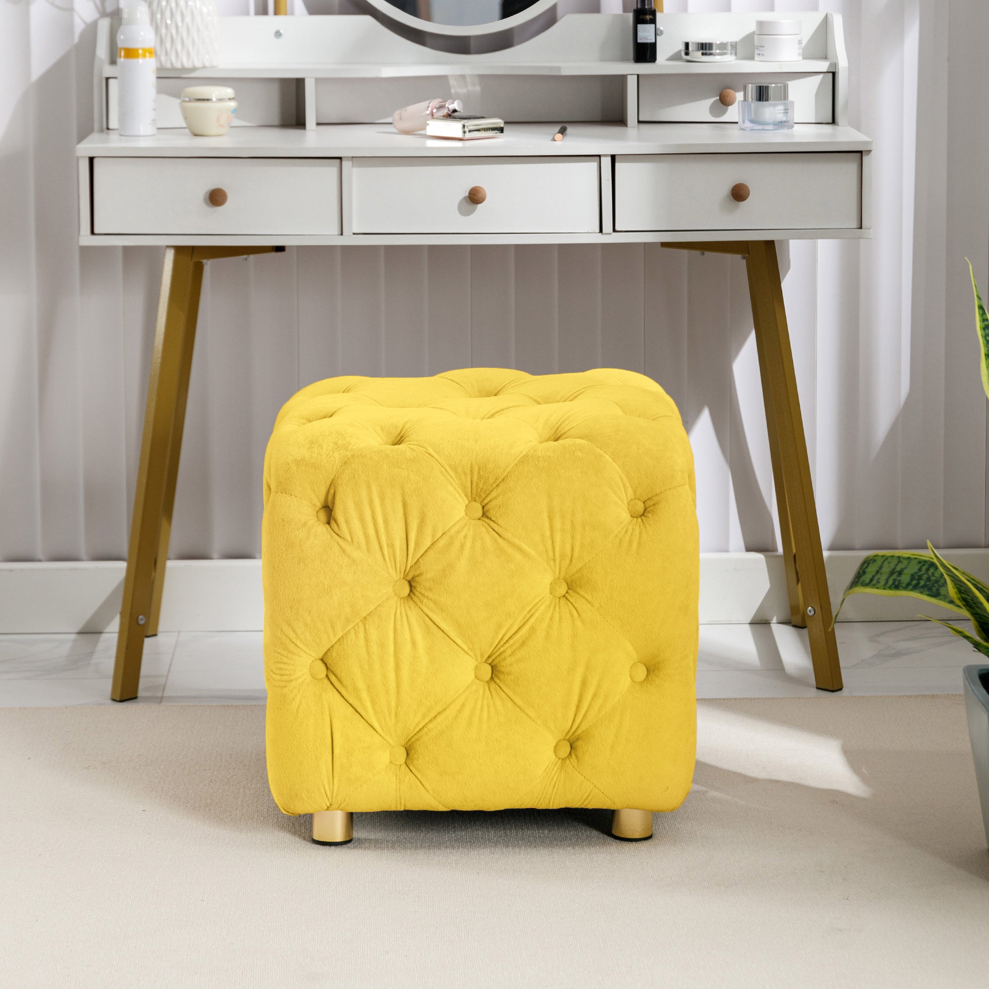 Yellow Modern Velvet Upholstered Ottoman