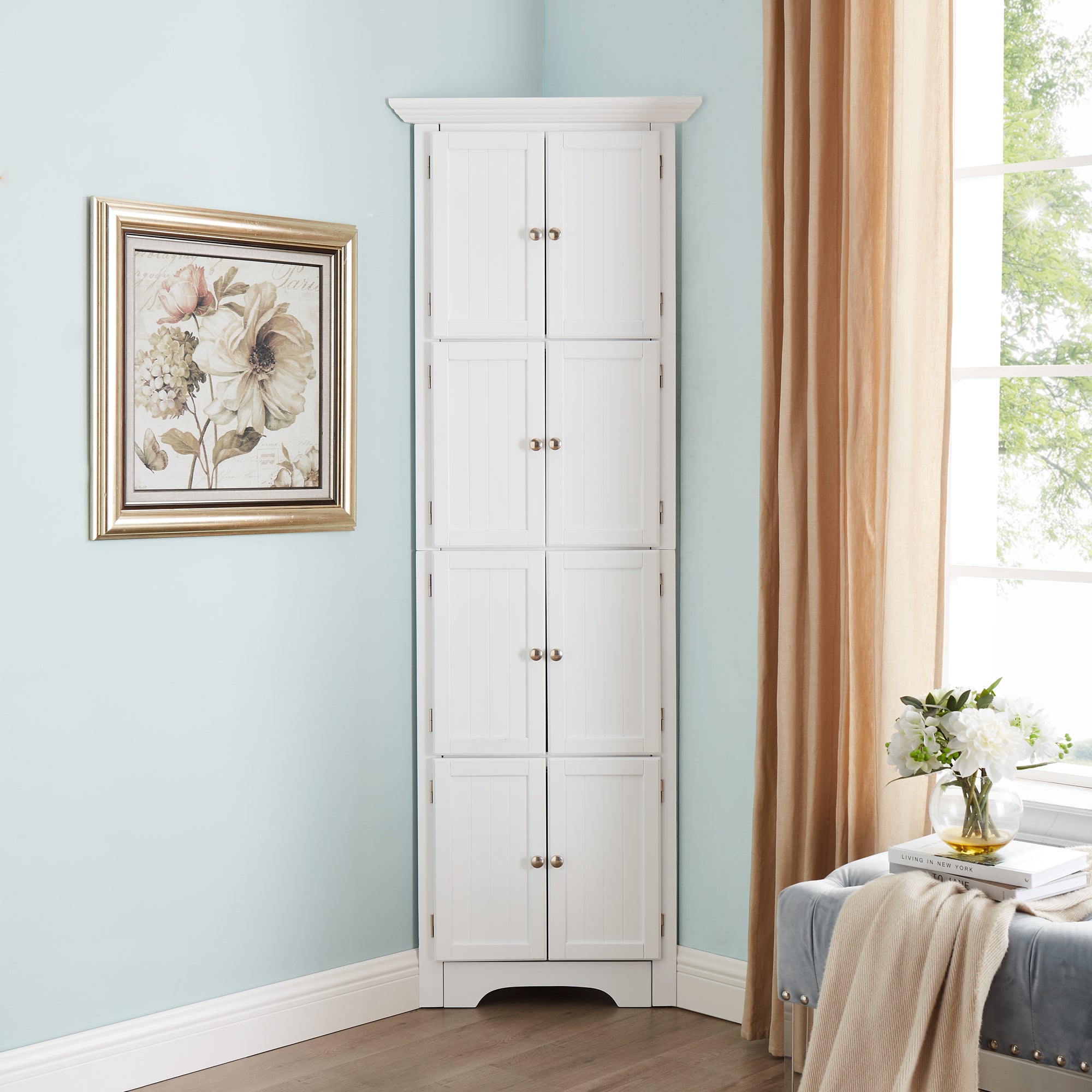 Tall Storage Cabinet with Doors and 4 Shelves