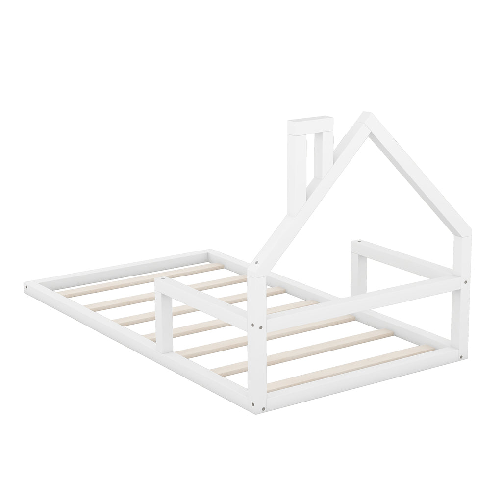 Twin Size Wood Floor Bed with House-shaped Headboard