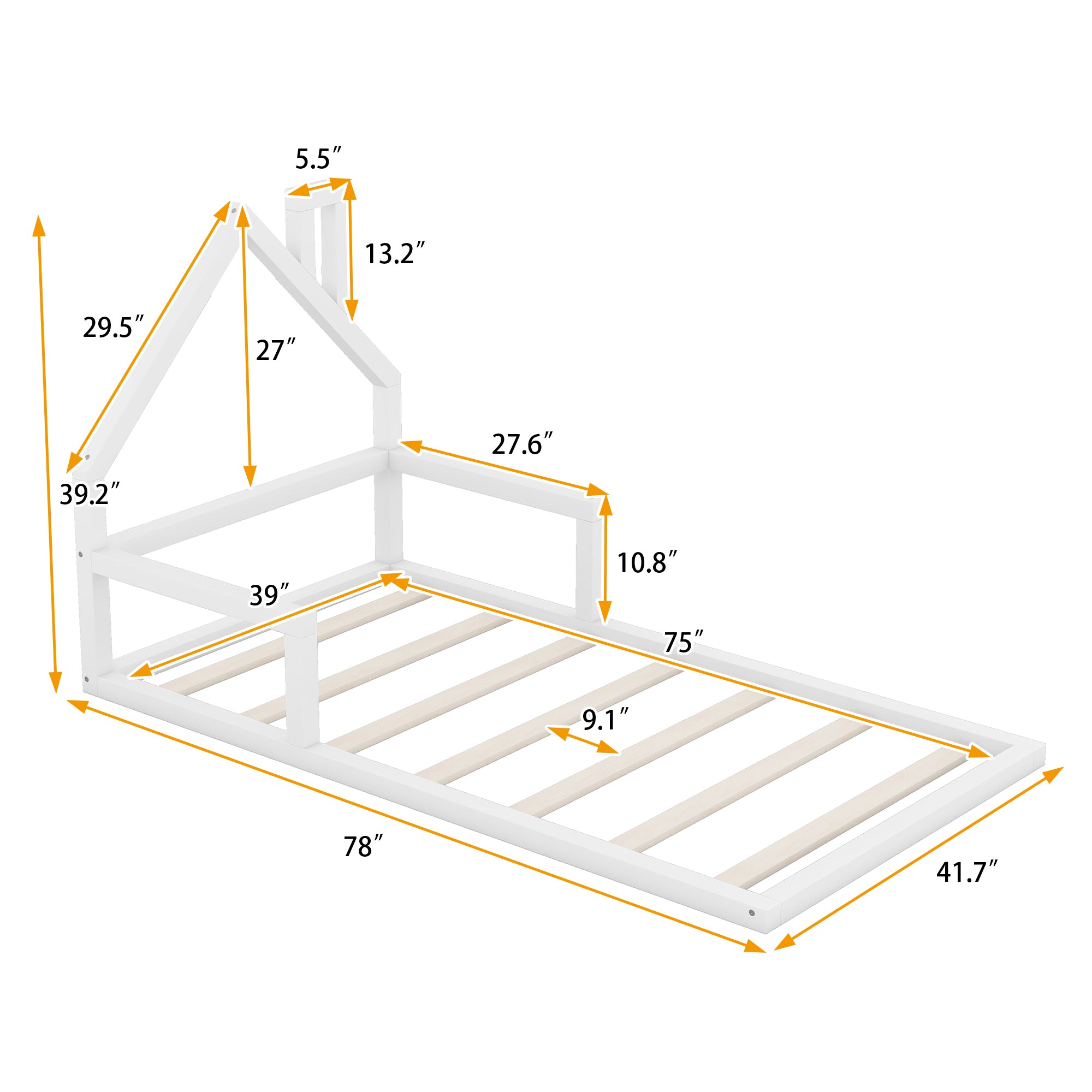 Twin Size Wood Floor Bed with House-shaped Headboard