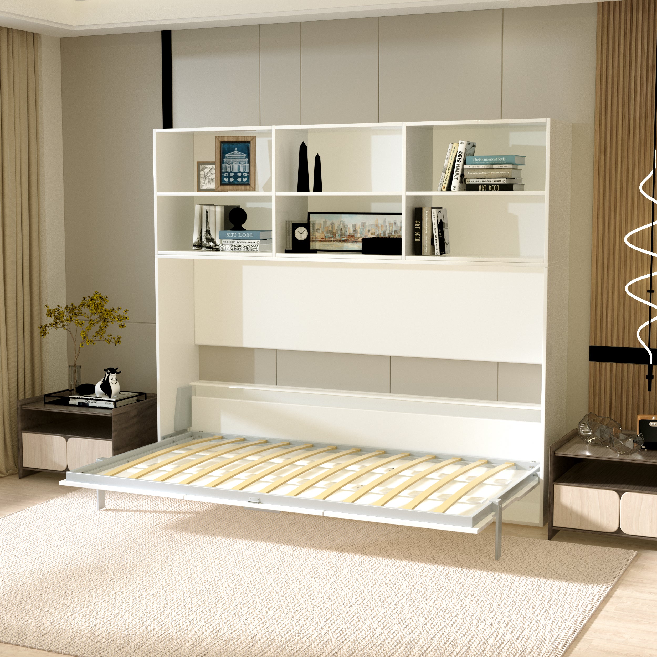 Modern Design Twin Size Horizontal Murphy Bed with Shelf Storage