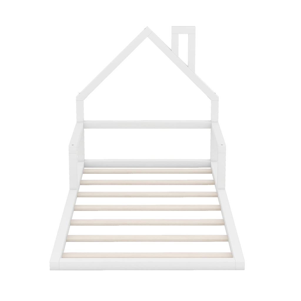 Twin Size Wood Floor Bed with House-shaped Headboard