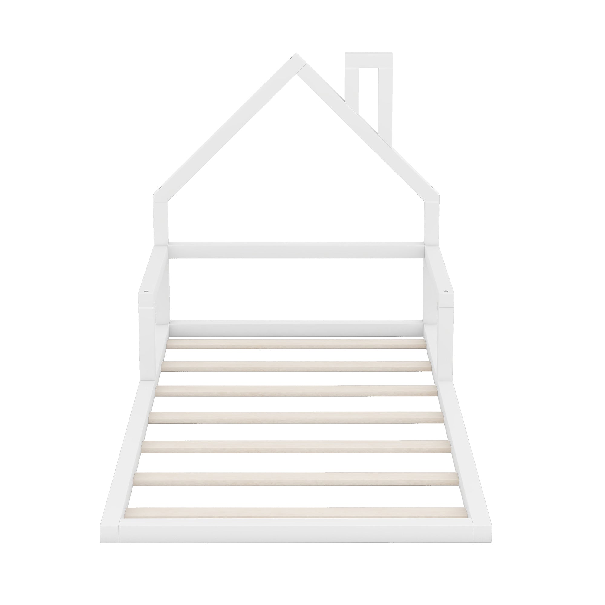 Twin Size Wood Floor Bed with House-shaped Headboard