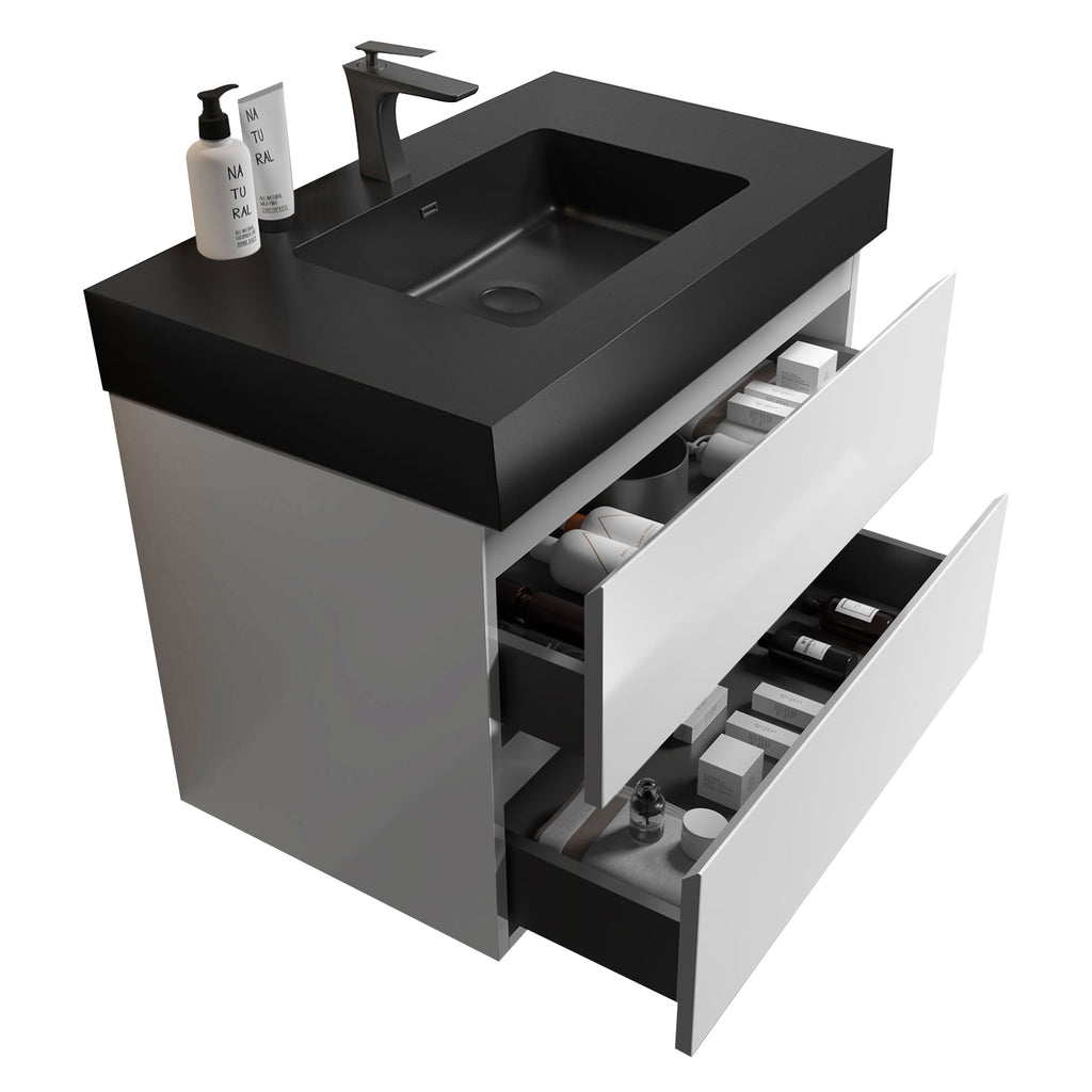 Alice 36" Wall-Mounted Bathroom Vanity, Matte Black Sink, White