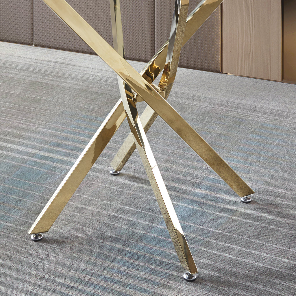 Contemporary Round Clear Dining Table with Tempered Glass Top