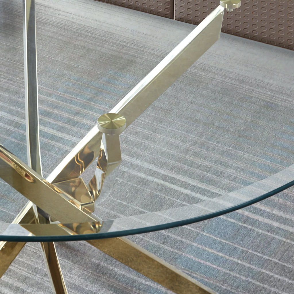 Contemporary Round Clear Dining Table with Tempered Glass Top