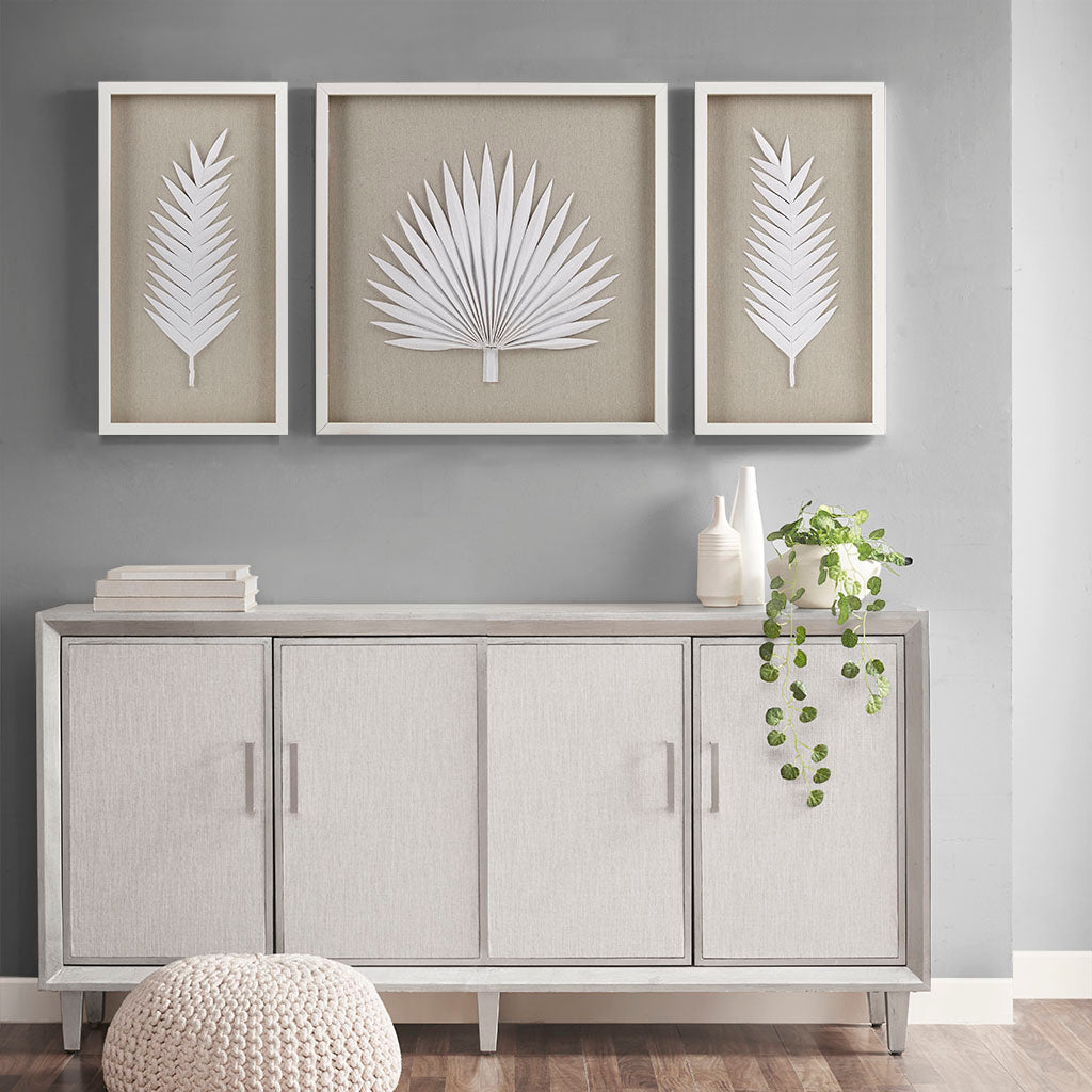 Framed Rice Paper Palm Leaves 3-Piece Shadowbox Wall Decor Set